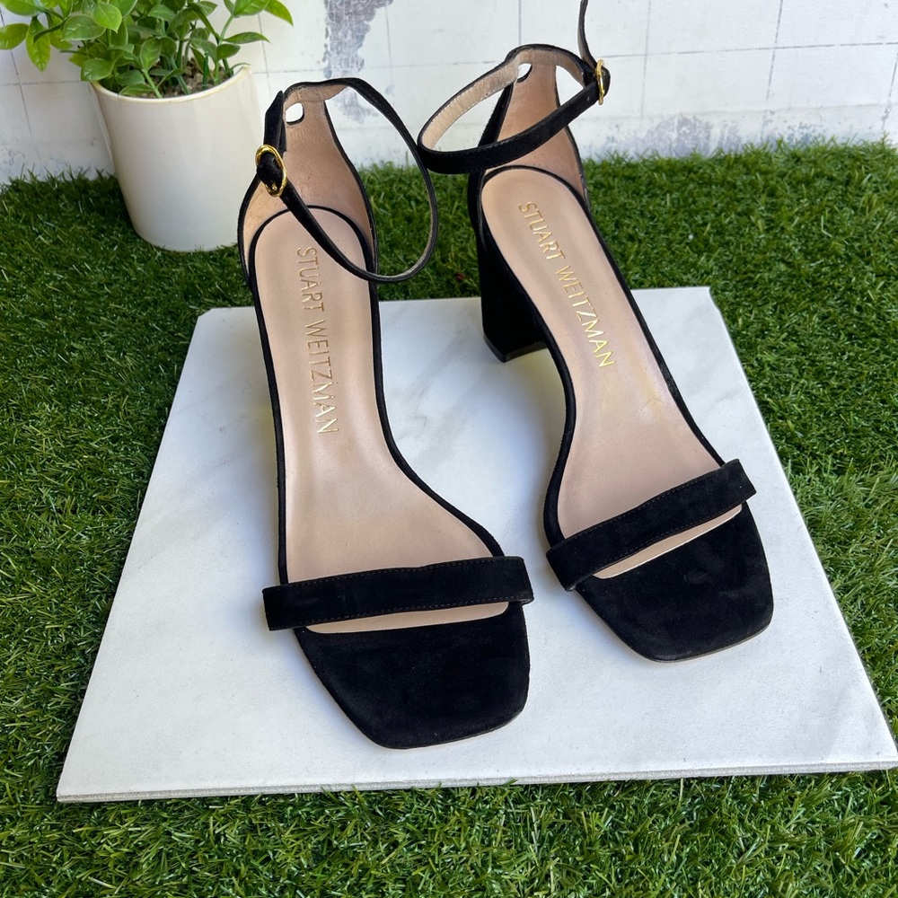 Stuart Weitzman Nearlynude Ankle strap suede leather sandals size 9B - Picture 6 of 16